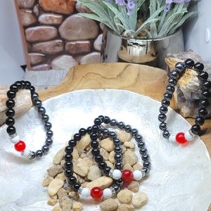 Mens Chryscolla, howlite and hematite gemstone bracelet